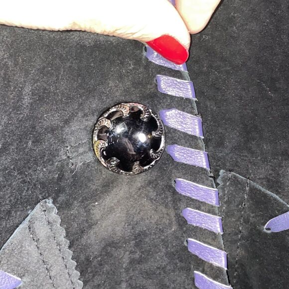 Vintage Vanna White Originals Suede Fringe Jacket Genuine Leather Black Purple - Picture 4 of 13